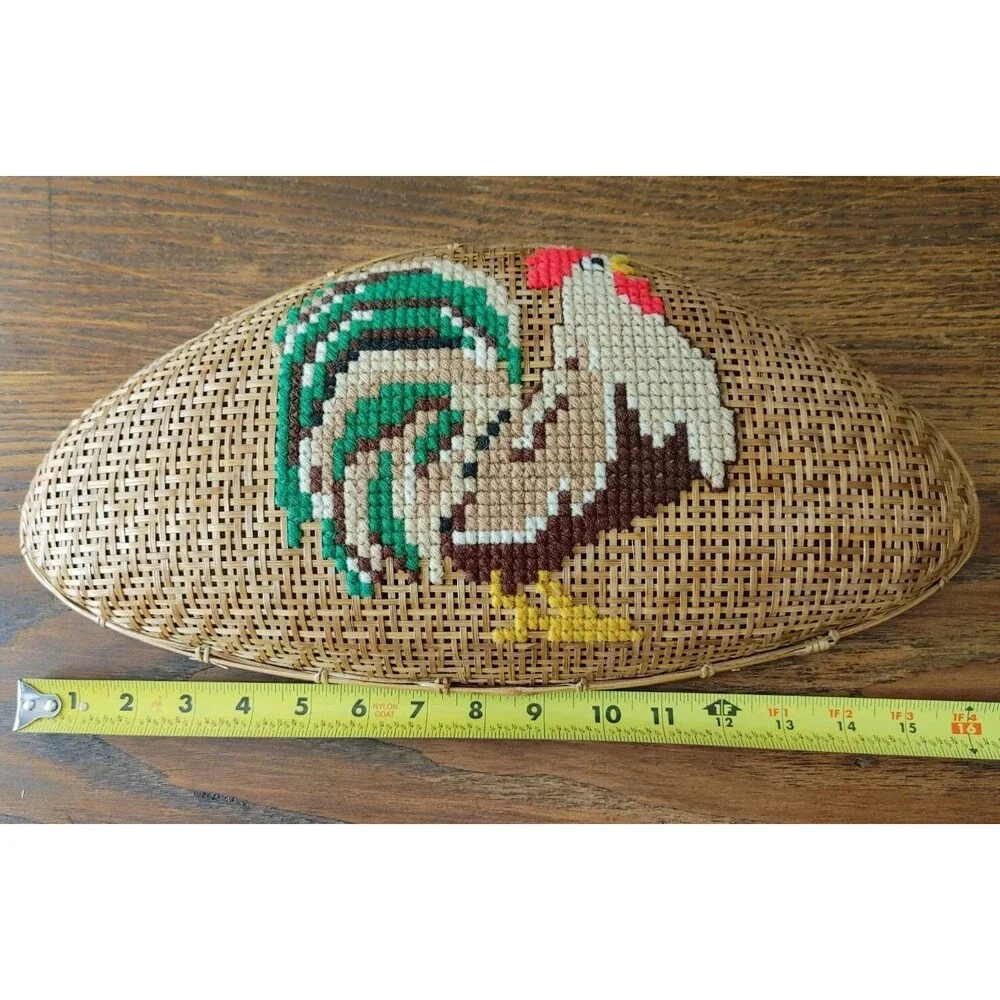 Country GrannyCore Rooster Basket Artist Signed 16